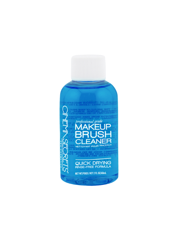 2oz Blue bottle of makeup brush cleaner with white cap on a white background