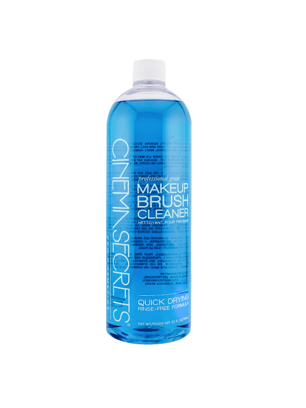 32oz Blue bottle of makeup brush cleaner with white cap on a white background