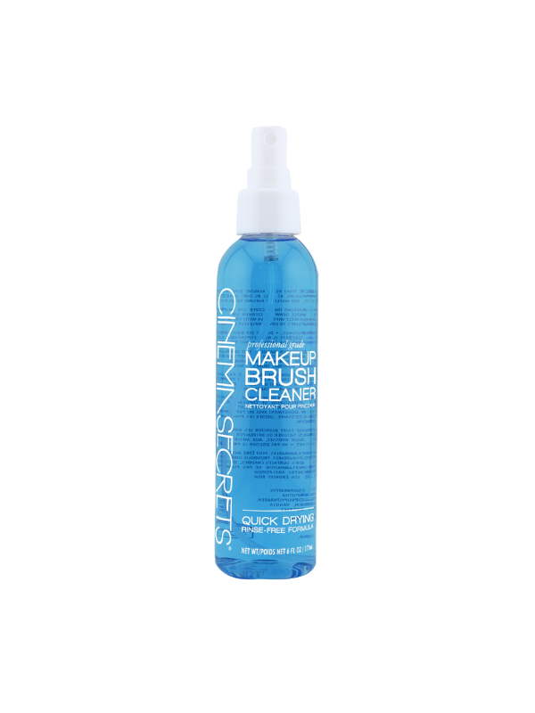 6 oz spray Blue bottle of makeup brush cleaner with white cap on a white background
