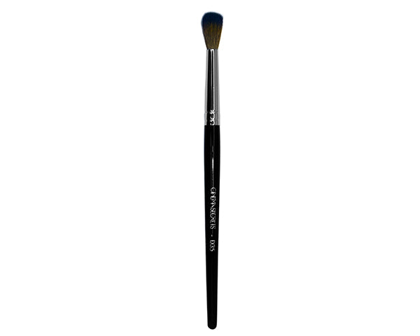 makeup brush with black handle on white background