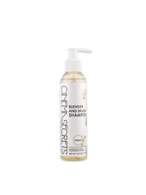 Bottle of Cinema Secrets Blender Brush Shampoo on a white background