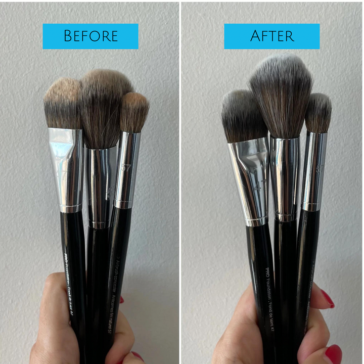 before and after images of clean and dirty brushes